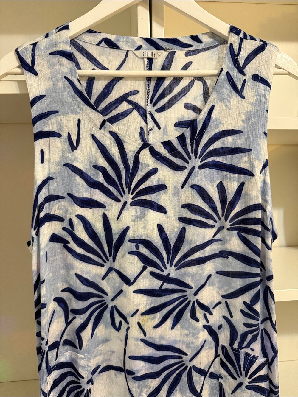 KAKTUS Blue & White Loose Flow Gauge Dress Fits: M/L - Picture 3 of 5